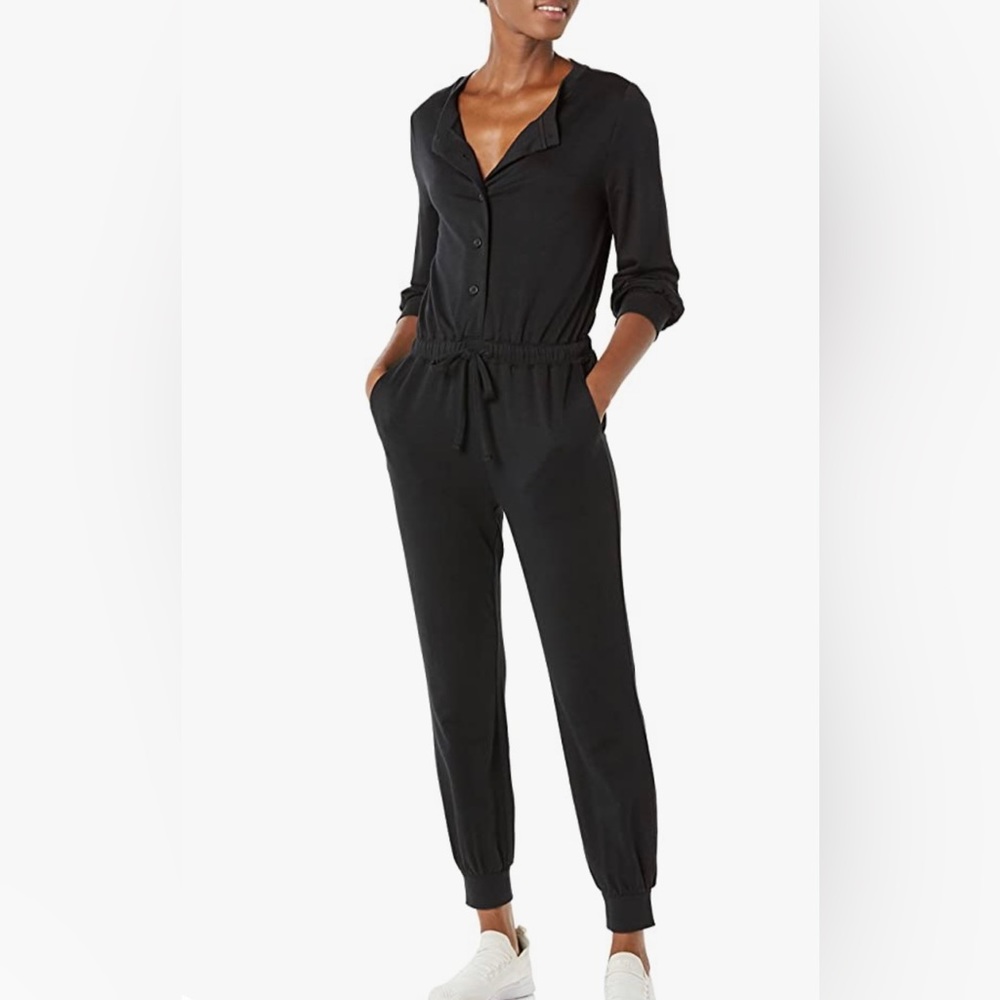 🆕 Black Amazon Essentials Women's Fashion Studio Terry Jumpsuit.